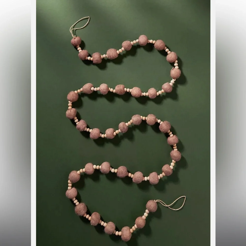 Anthropologie Garland FELT & BEAD Wool Wood Neutral 6' Holiday Christmas NWT